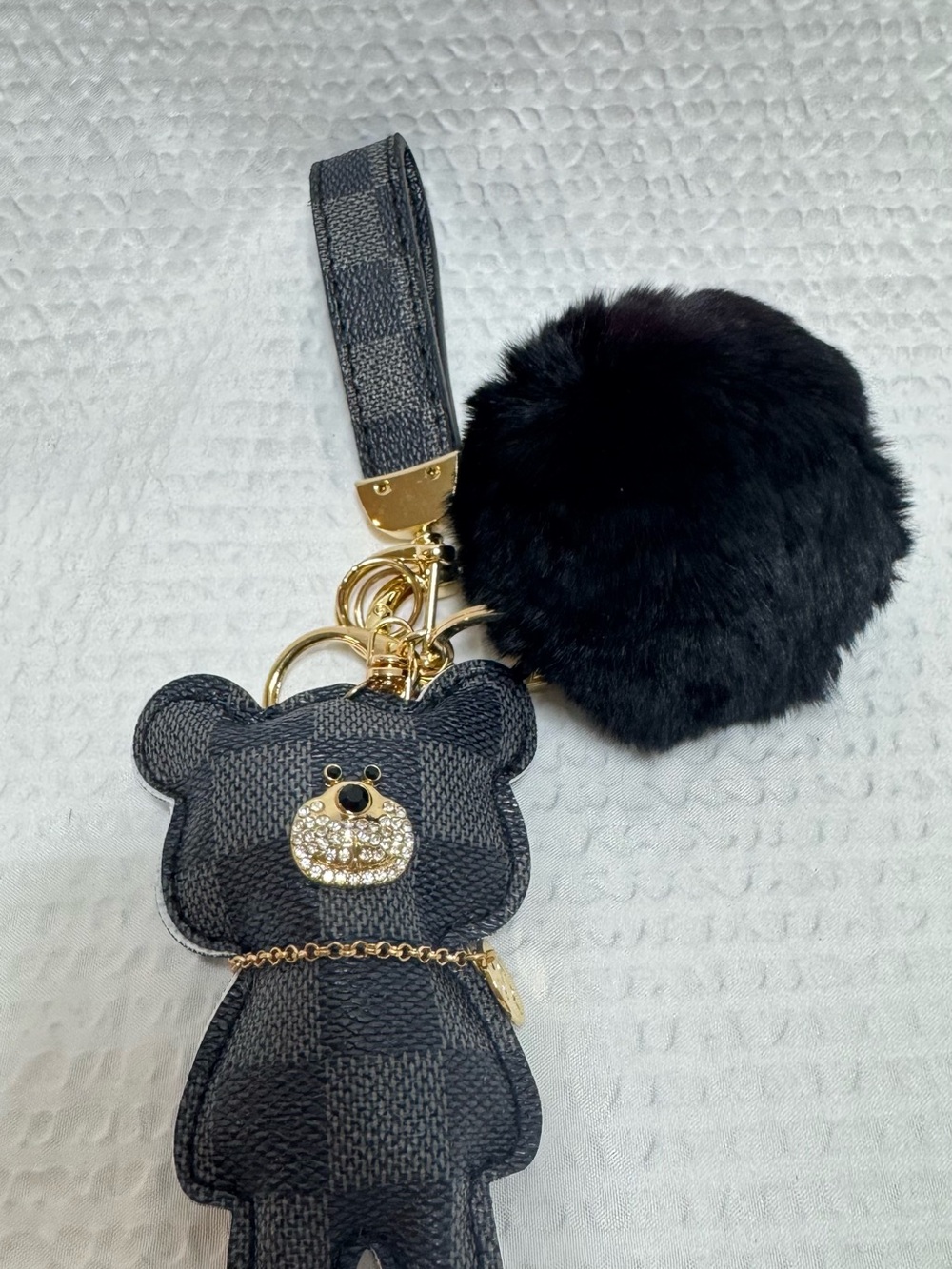 Black Bear Pom-Pom Keychain Bag Charm - Fashion Accessory